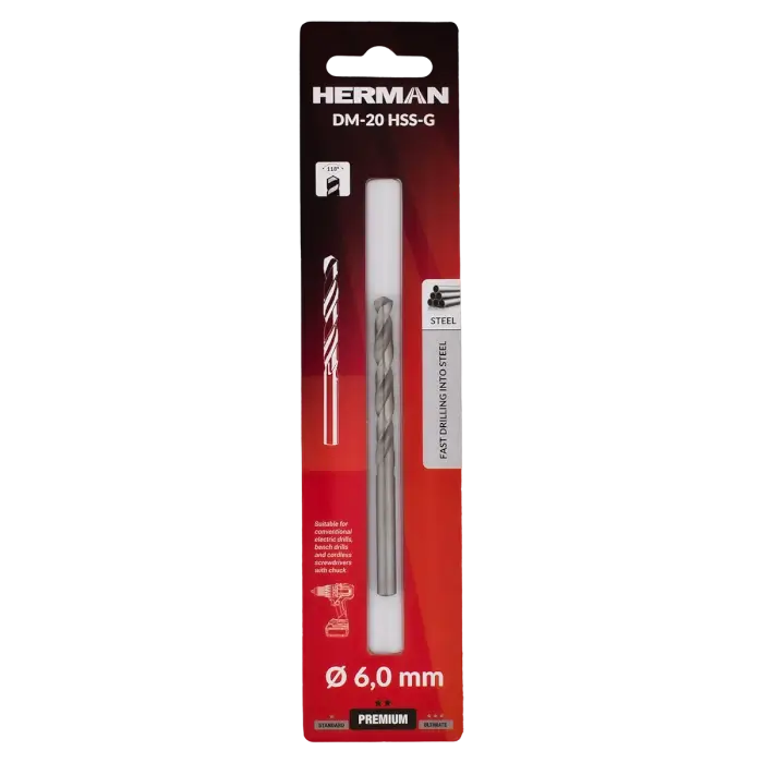 Fúró fém fúrására DIN 338 HERMAN DM-20 HSS-G 6,0x57/93mm