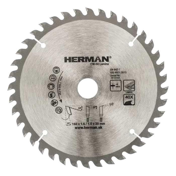 Fűrészlap körfűrészbe HERMAN CW-50 Lamina 160x1,6/1,0x20mm|40 fogú