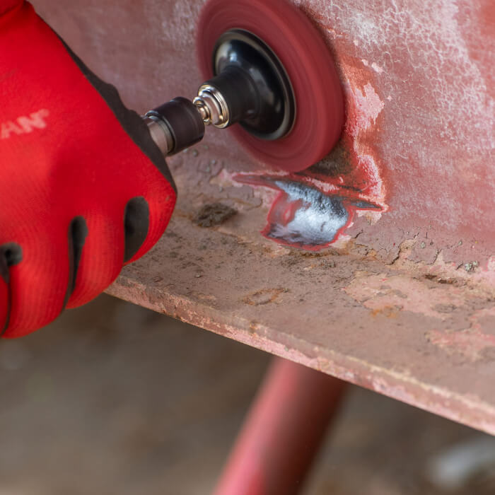 Quick Change tisztító tárcsa HERMAN MKY-10/QC-RS Dragon Red Csiszolóanyag: STRIP-IT Aggressive