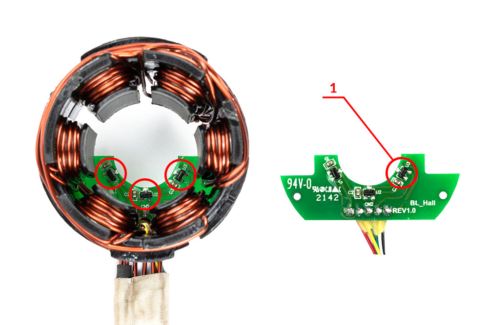 6. ábra. BLDC motor sztátor és Hall-szonda (1)